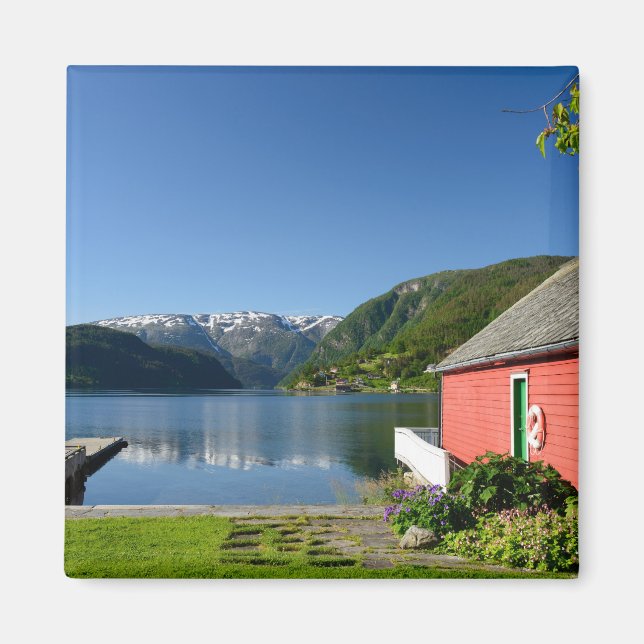 Vue du fjord norvégien et aimant du pavillon (Devant)