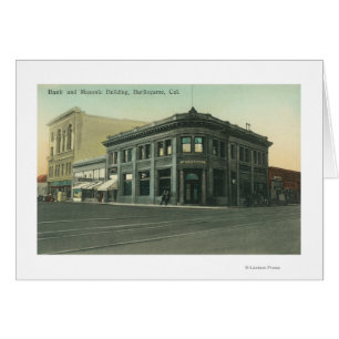 Vue extérieure de la banque et du temple maçonniqu