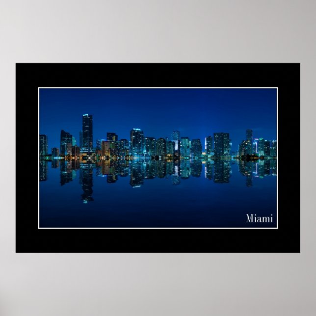 Vue panoramique de Miami la nuit - Poster (Devant)