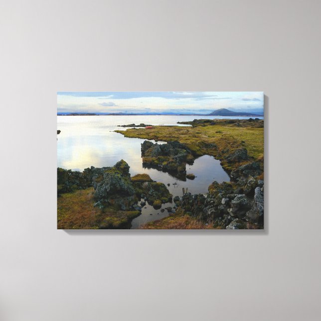 Vue sur le lac à Myvatn impression de toile (Recto)