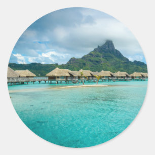 Vue sur l'île Bora Bora autocollant rond