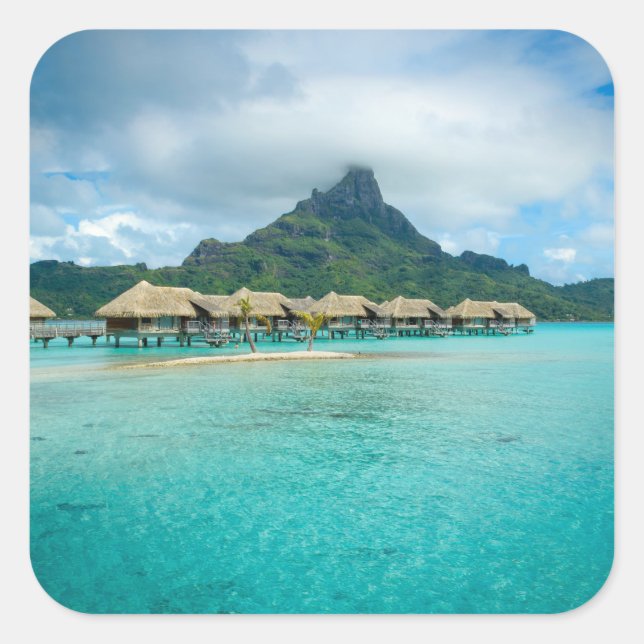 Vue sur l'île de Bora Bora autocollant carré (Devant)