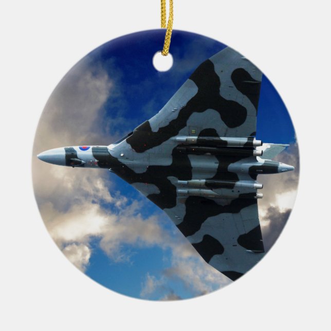 Vulcan bomber in flight ceramic ornament (Front)