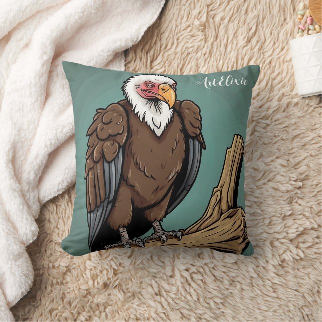 Vulture Realistic Drawing Print  Throw Pillow (Blanket)