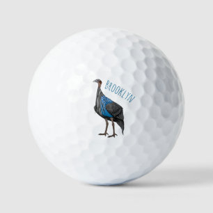 Vulturine guineafowl bird cartoon illustration  golf balls