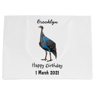 Vulturine guineafowl bird cartoon illustration large gift bag