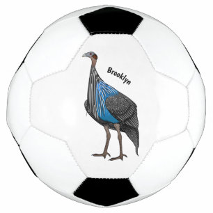 Vulturine guineafowl bird cartoon illustration soccer ball