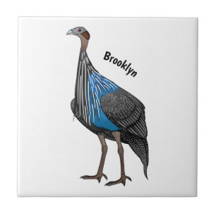 Vulturine guineafowl bird cartoon illustration  tile