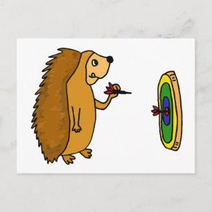 VV- Funny Hedgehog Throwing Darts Cartoon Postcard