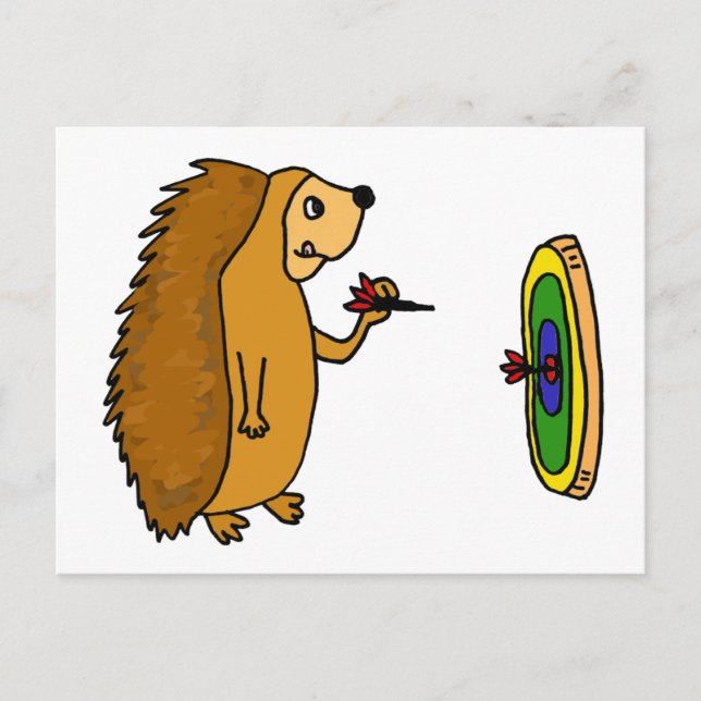 VV- Funny Hedgehog Throwing Darts Cartoon Postcard (Front)