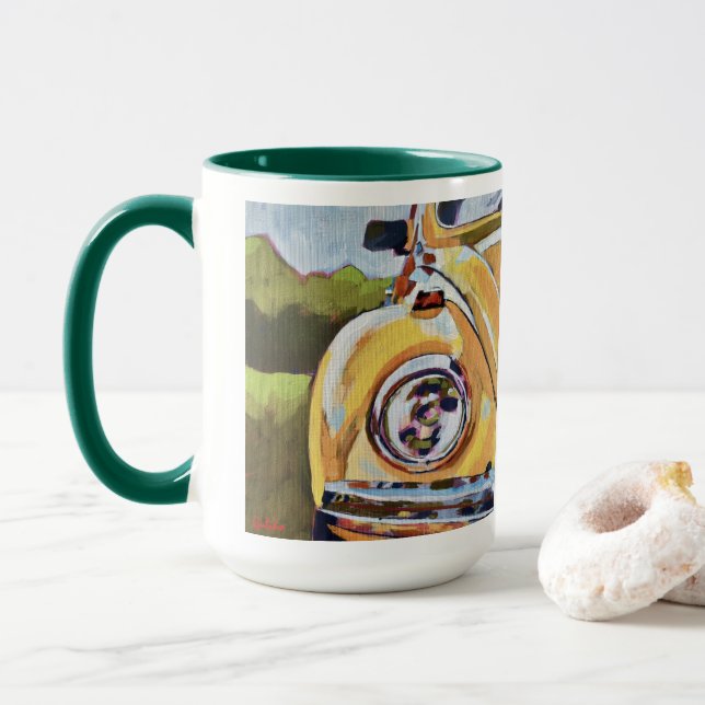 VW Bug Painting - Gift for VW Bug Lovers Mug (With Donut)