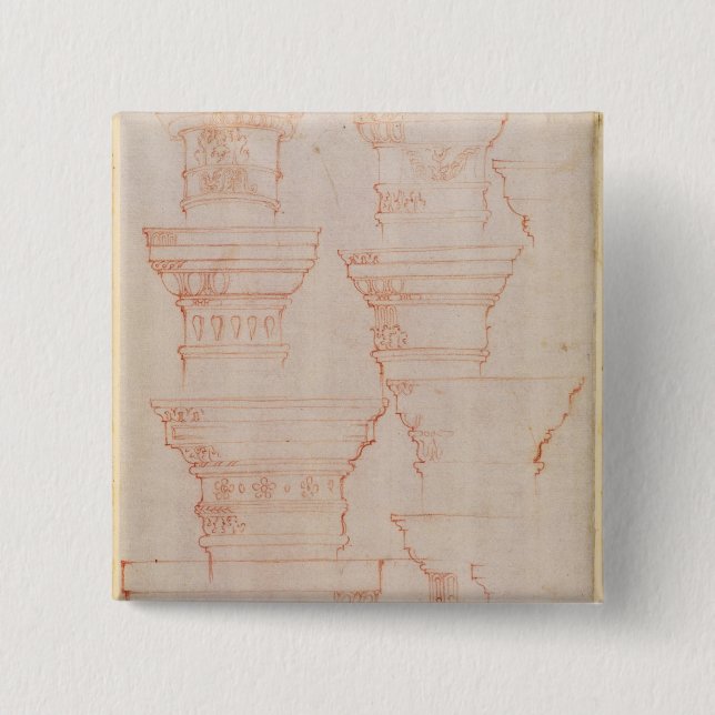 W.18v Study of column capitals 2 Inch Square Button (Front)