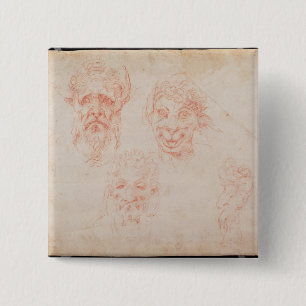 W.33 Sketches of satyrs' faces 2 Inch Square Button