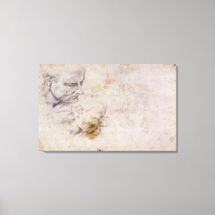 W.60 Sketch of a male head, in two positions Canvas Print