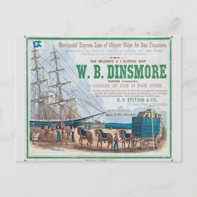 W B Dinsmore Clipper Sailing ship Postcard (Front)