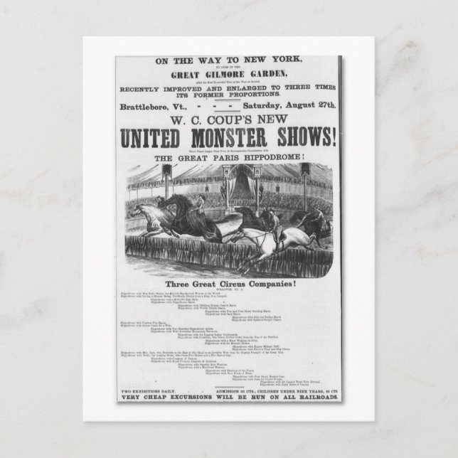 W. C. Coup's New United Monster Shows Ad Postcard (Front)