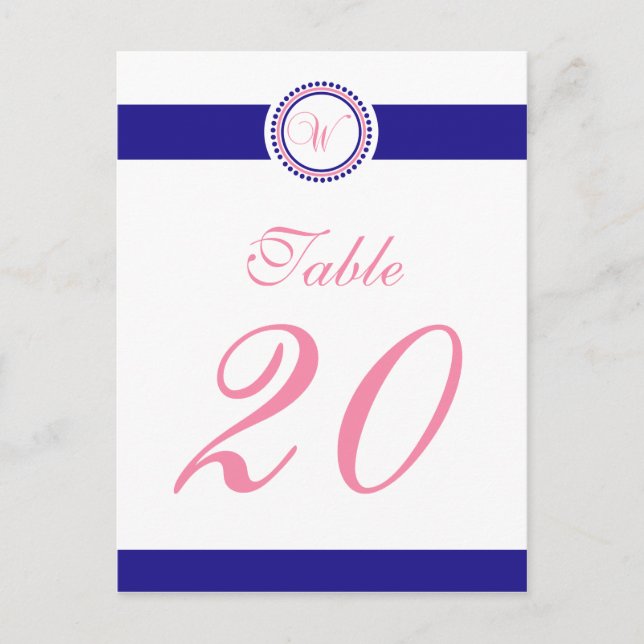 W Dot Circle Monogram Table Number (Pink / Blue) Postcard (Front)
