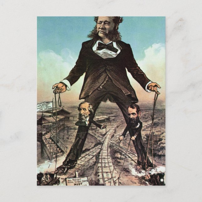 W.H. Vanderbilt as a 'Colossus of Roads' Postcard (Front)
