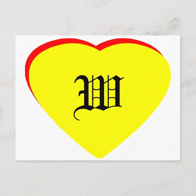 "W" Heart Yellow Red Wedding Invitation The MUSEUM (Front)