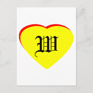 "W" Heart Yellow Red Wedding Invitation The MUSEUM Postcard
