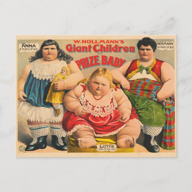 W. Hollmann's Giant Children And Prize Baby. Postcard (Front)