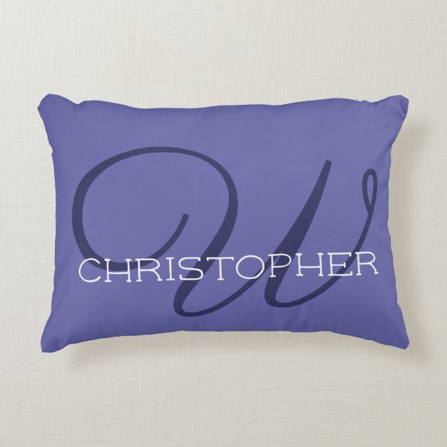 W Initial Calligraphy Name Monogrammed Periwinkle Accent Pillow (Front)
