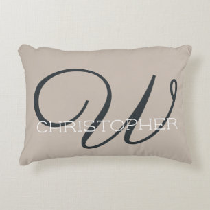 W Initial Calligraphy Name Taupe Tan Neutral Chic Accent Pillow