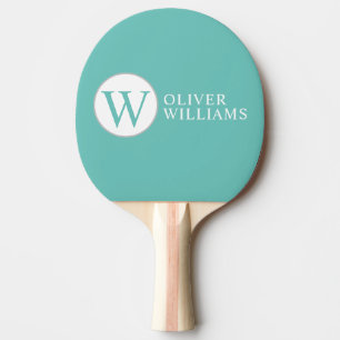 W Initial (editable) Circle Monogram Teal Ping Pong Paddle
