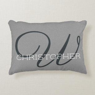 W Initial Personalized Name Black White Grey Accent Pillow