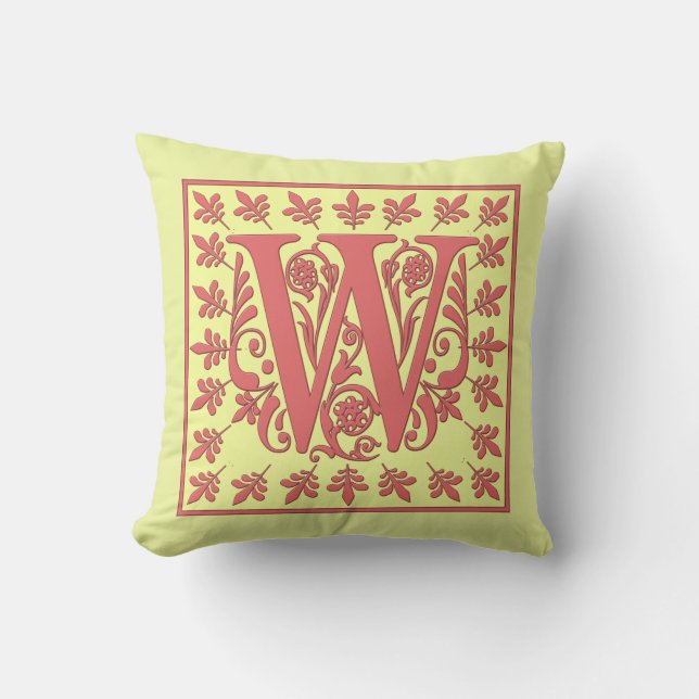 W INITIAL PILLOW - Pink W on YELLOW Background (Front)