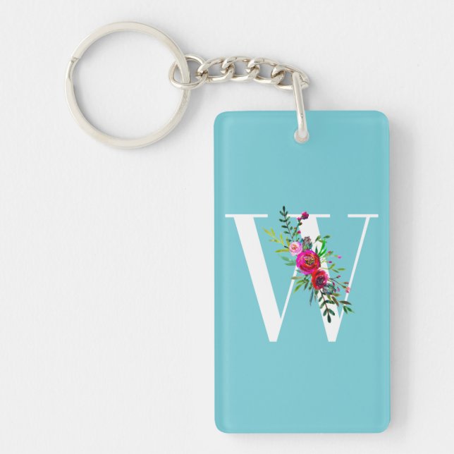 W Letter Initial Monogram Floral Custom Colour Keychain (Front)