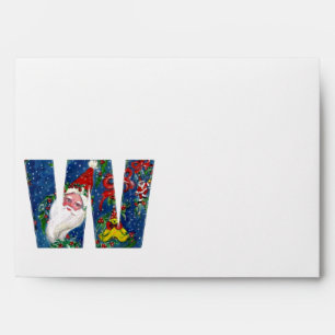 W LETTER / SANTA CLAUS WITH RED RIBBON MONOGRAM ENVELOPE