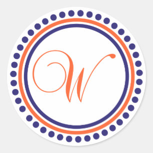W Monogram (Blue / Orange Dot Circle) Classic Round Sticker