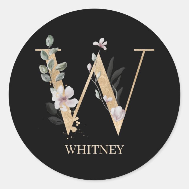 W Monogram Floral Personalized Classic Round Sticker (Front)