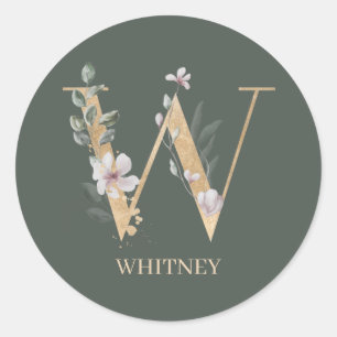 W Monogram Floral Personalized Classic Round Sticker