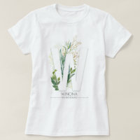 W Monogram Gold Greenery Leaves Elegant