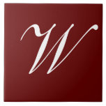 W Monogram Initial White on Maroon Tile<br><div class="desc">Classic White Letter Monogram on Dark Red Background,  W.</div>