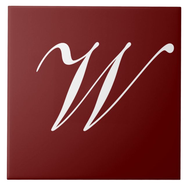 W Monogram Initial White on Maroon Tile (Front)