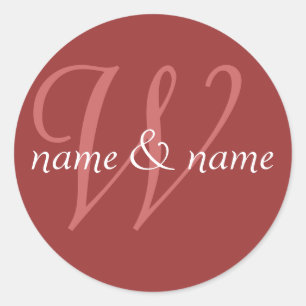 "W" monogram label, personalize first names Classic Round Sticker