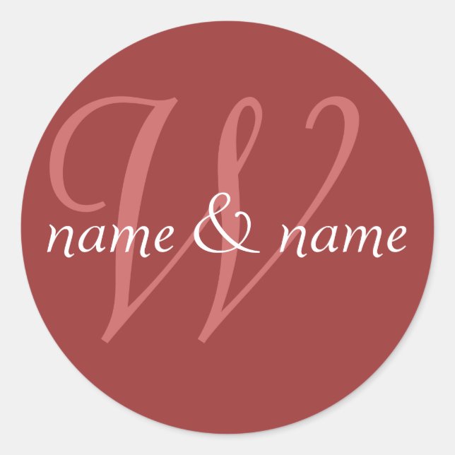 "W" monogram label, personalize first names Classic Round Sticker (Front)