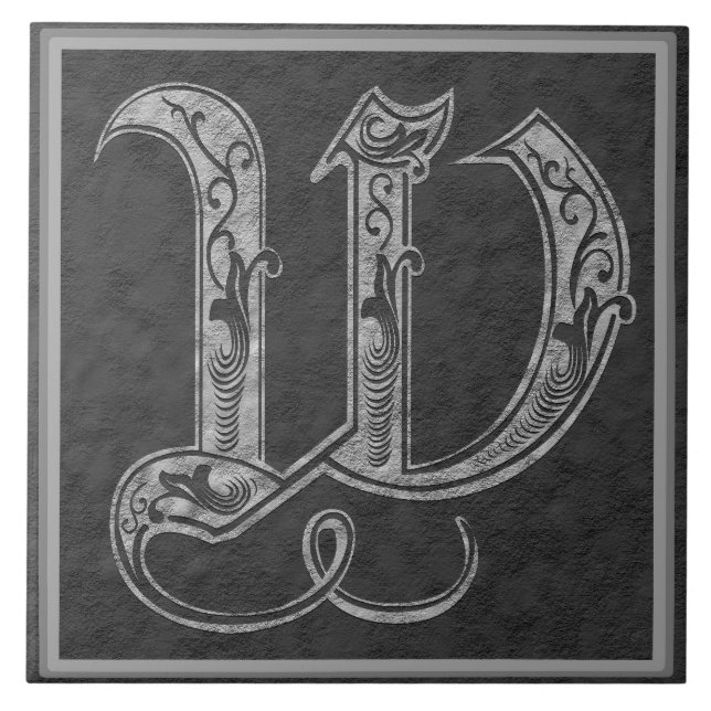 W Monogram "Royal Grey Stone" Ceramic Tile (Front)