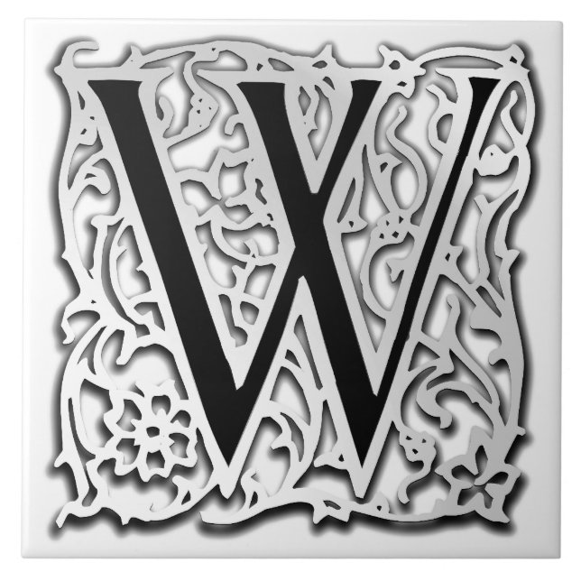 W Monogram "Silver Besque" Ceramic Tile (Front)
