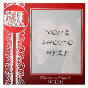 W Monogram "White Lace on Red" with Photo - Tile