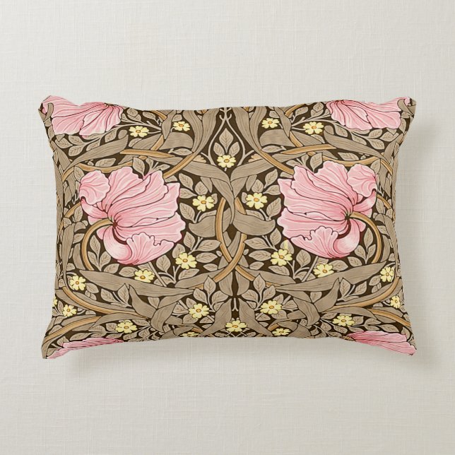W Morris Pimpernel Pattern in Pink & Sepia Accent Pillow (Front)