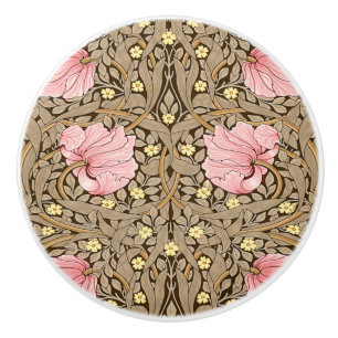 W Morris Pimpernel Pattern in Pink & Sepia Ceramic Knob