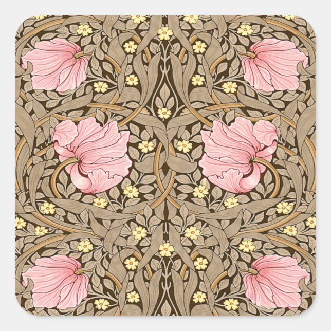 W Morris Pimpernel Pattern in Pink & Sepia Square Sticker (Front)