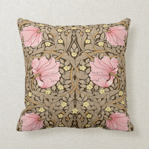 W Morris Pimpernel Pattern in Pink & Sepia Throw Pillow
