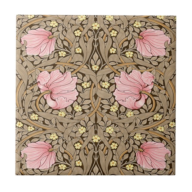 W Morris Pimpernel Pattern in Pink & Sepia Tile (Front)