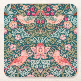 W Morris Pink Strawberry Thief Square Paper Coaster