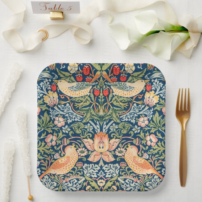 W Morris Strawberry Thief Square Paper Plates (Wedding)